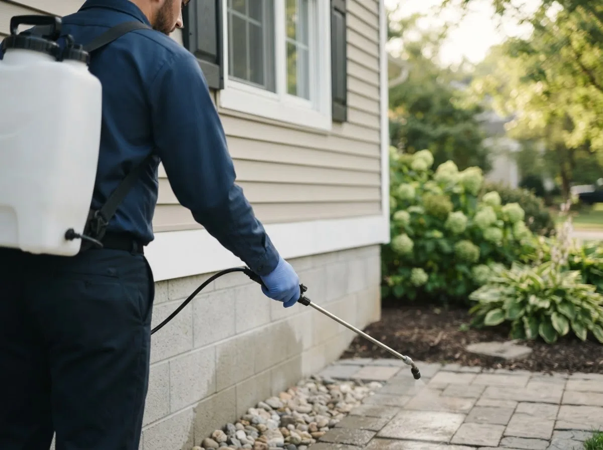Pest control technician inspecting a home in Halethorpe, MD